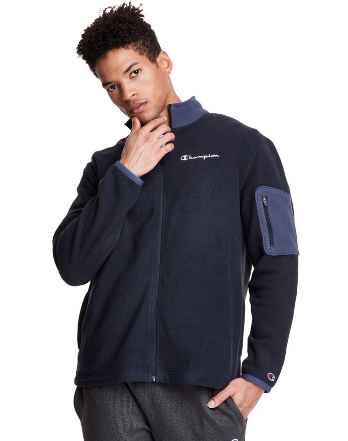 Champion Herre Jakke Mørkeblå - Polar Fleece Full Zip - Danmark VBU-796231